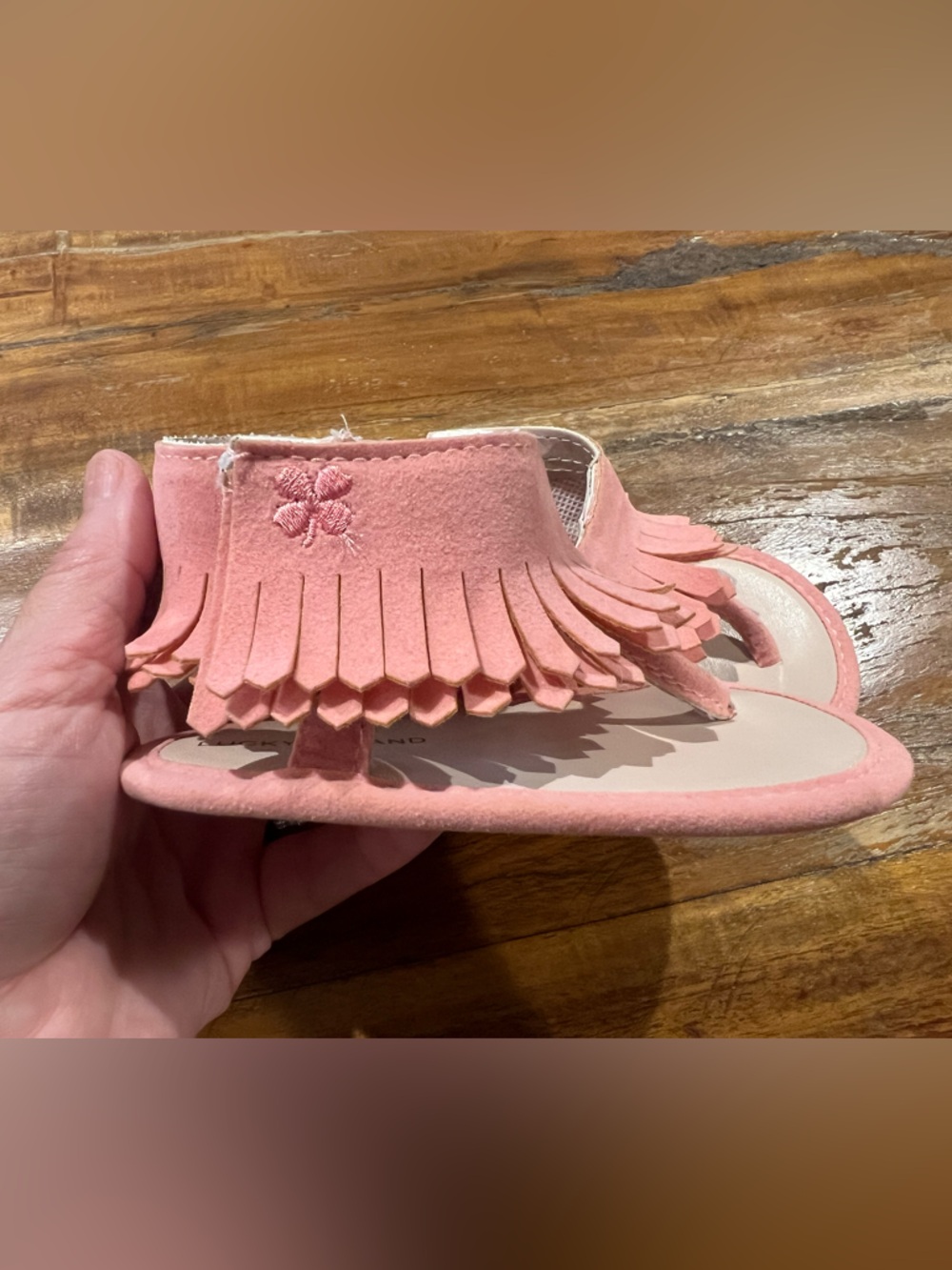 Lucky Brand Cordeelia Infant Baby Girls Pink Faux Suede Fringe Tassel Sandals
